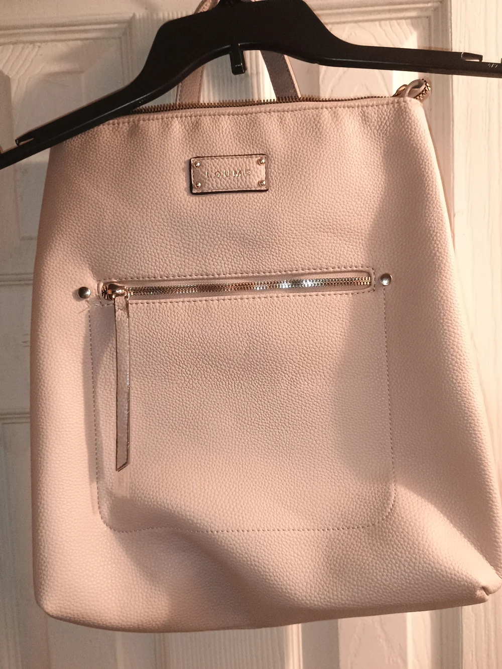 Loume Backpack Women's Blush Pink Faux Leather Tote Bag with Front Zip Pocket